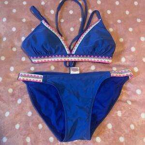 Xhilaration Blue Bikini with Pink and Yellow Trim